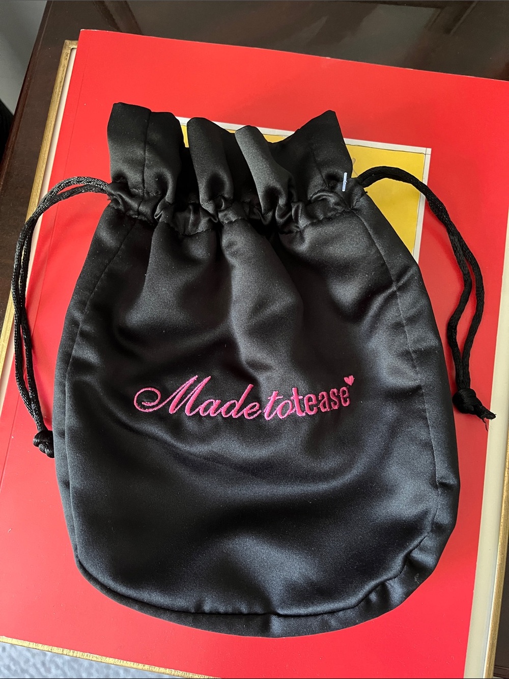 🆕️ Cosmetic Drawstring Black Bag with Pink Lettering